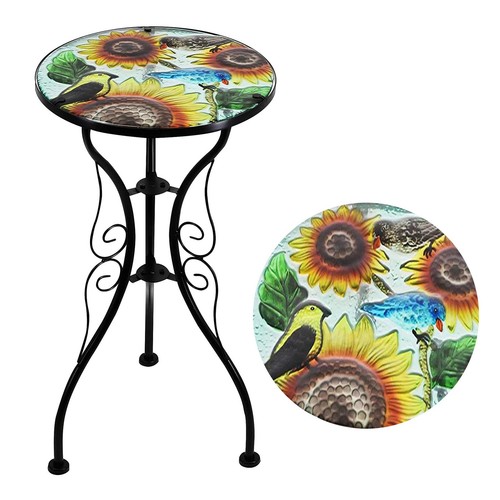 Glass mosaic side table iron - side,